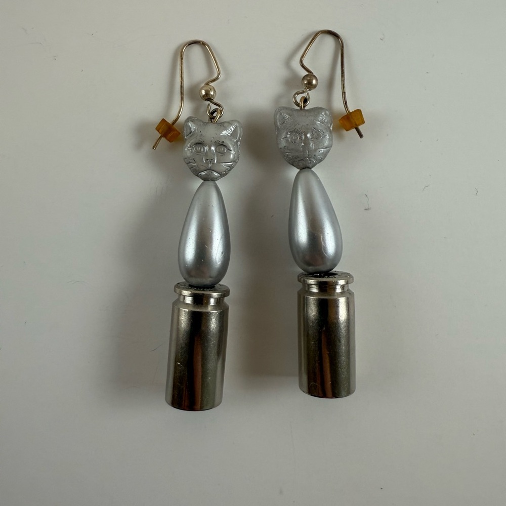 Silver Cat & bullet Earrings